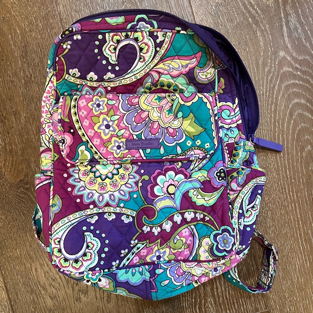 Vera Bradley Purple Turquoise Pink Paisley Quilted Backpack